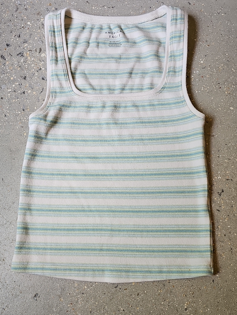 American Eagle Outfitters White and Mint Green Striped Ribbed Tank Women's XS